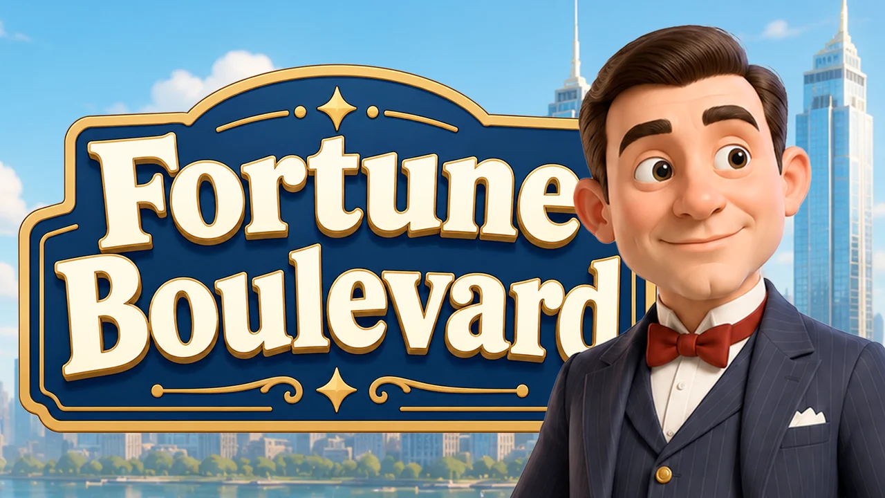 Fortune Boulevard key art: the game's logo next to a smiling businessman character
